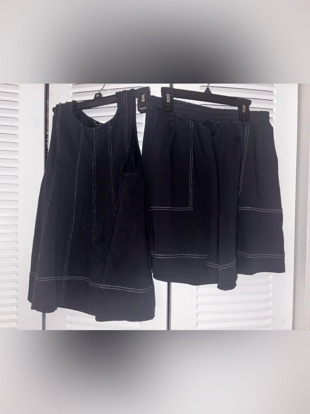 Black Two-Piece Set with Contrast Topstitching